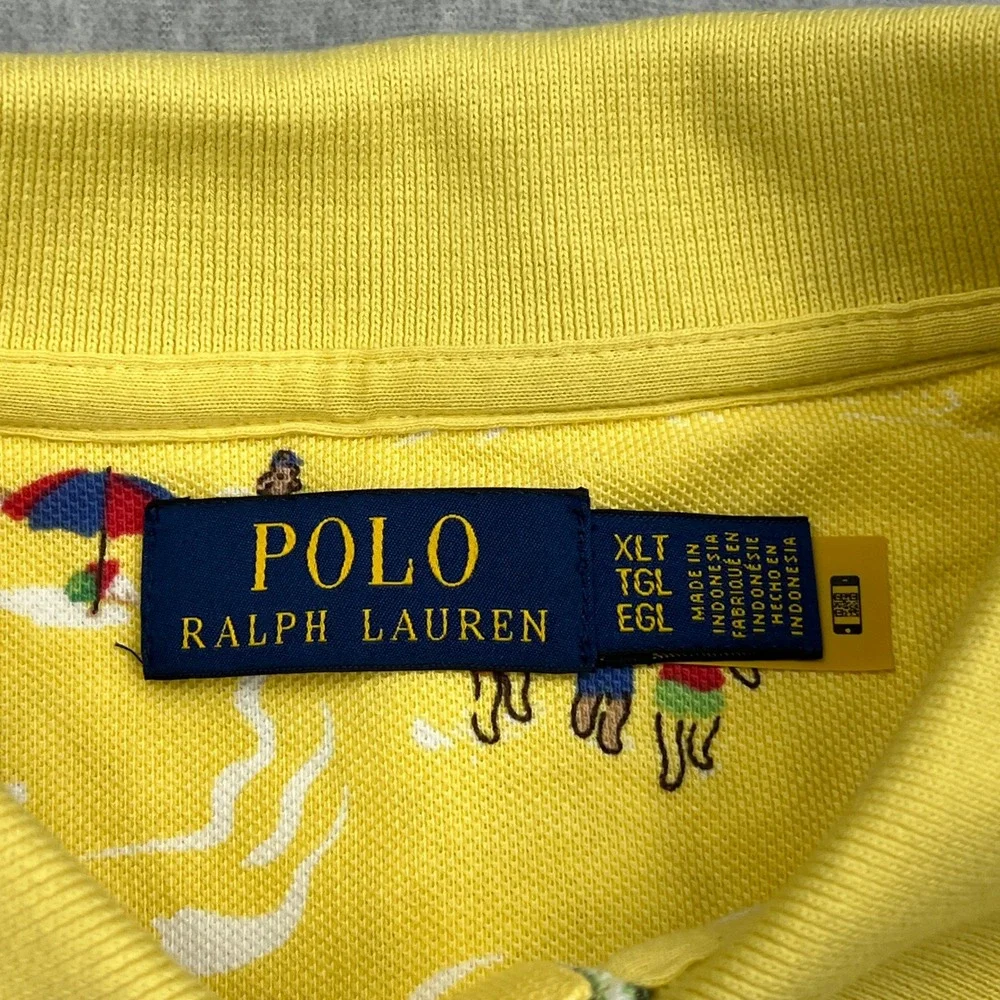 NEW Polo Ralph Lauren Shirt Mens XLT Yellow Hawaiian Tropical Aloha Bear Mesh